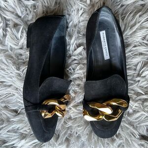 Roberto Festa black loafer flats with chunky gold chain women’s shoe size 7